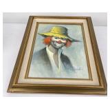 Mid Century Clown Oil on Canvas Painting