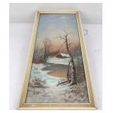 Campbell Oil on Board Painting Cabin in Winter