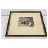Horse and Buggy Hand Tinted Engraving