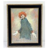 Mid Century Clown Oil on Canvas Painting