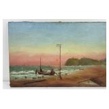 Antique Costal Oil on Canvas Painting