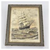 Hand Tinted Clipper Ship Engraving
