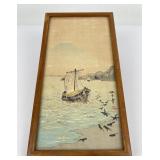 Antique Japanese Mt Fuji Boat Woodblock Print