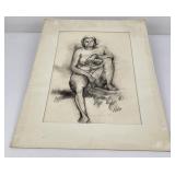 Mid Century Will Farrington Pencil Drawing