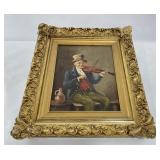 European Fiddler Oil on Canvas Painting