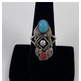 Navajo Sterling Turquoise Coral Ring
