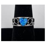 Sterling Silver Blue Opal Heart Ring