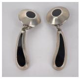 Sterling Silver and Jet Taxco Earrings