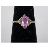 10k Yellow Gold Pink Gemstone Ring