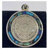 Mexican Sterling Silver Inlaid Aztec Pendant