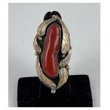 Sterling Silver 14k Gold Coral Navajo Ring