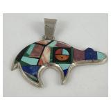 Navajo Robert Yellowhorse Inlaid Bear Pendant