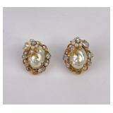Vintage Robert Pearl Rhinestone Earrings