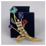 Sterling Silver Rhinestone Coro Flower Brooch