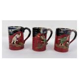Set of 3 Antique Sumida Gawa Japanese Mugs