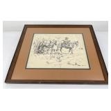 Sheryl Bodily Cowboy Signed Pen and Ink Drawing