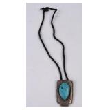 Large Navajo Turquoise Bolo Tie Sterling Silver