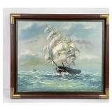 Ship in Rough Seas Nautical Oil on Canvas Painting