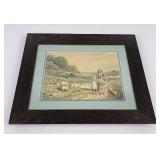 Antique European Watercolor Pastoral Painting