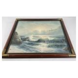 Ocean Waves and Lighthouse Oil on Canvas Painting