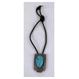 Large Navajo Turquoise Bolo Tie Sterling Silver