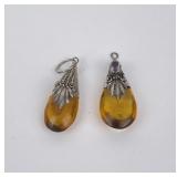 Pair of Sterling Silver Amber Necklace Pendants
