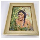 Native American Indian Oil on Board Painting