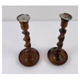 Antique Oak Barley Twist Candlesticks