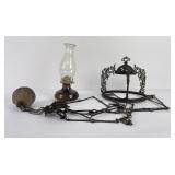 Antique Cast Iron Hanging Kerosene Lamp
