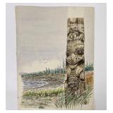 Northwest Coast Haida Indian Watercolor Painting