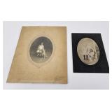 Pair of Antique Cabinet Photos Girls with Dogs
