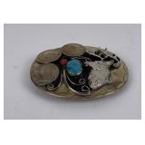 Navajo Turquoise and Coral Belt Buckle