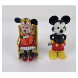 Pair of Minnie Mickey Mouse Wind Up Toys Marx