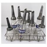 Antique Oil Bottle Carrier w/ Embossed Bottles