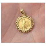 1/10 oz Gold American Eagle Necklace Pendant
