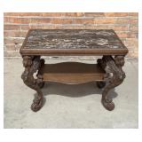 Italian Oak and Marble Gargoyle Hall Table