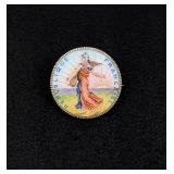 French Enamel Silver Coin Brooch