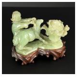 Chinese Xiu Jade Boy with Goat Carving