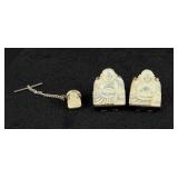 Swank Mother of Pearl Buddha Cufflinks Tie Tack