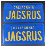 California JAGSRUS Vanity License Plate Set