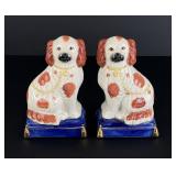 Pair of Staffordshire Copper Spotted Spaniels Dogs