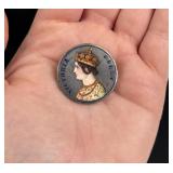 Queen Victoria Indian Enamel Silver Coin Brooch