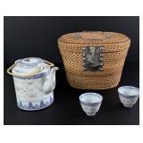 Chinese Porcelain Teapot in Basket