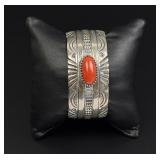 Thompson Platero Navajo Sterling Coral Bracelet