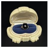 Art Deco 10K Gold Onyx and Diamond Ring