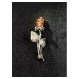 Sterling Silver Baltic Amber Flower Brooch