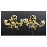 Hollywood Regency Italian Floral Tole Wall Sconces
