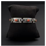 Navajo Sterling Silver Coral Concho Bracelet