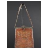 Art Nouveau Hand Tooled Leather Floral Purse