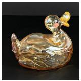 Jeanette Marigold Carnival Glass Duck Dish